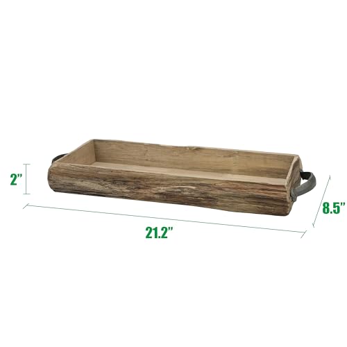 Stonebriar Rectangle Natural Wood Bark Serving Tray with Metal Handles, Rustic Butler Tray, Country Centerpiece for Dining Table, Unique Candle Stonebriar