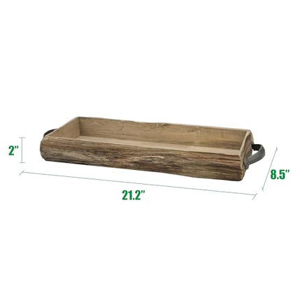 Stonebriar Rectangle Natural Wood Bark Serving Tray with Metal Handles, Rustic Butler Tray, Country Centerpiece for Dining Table, Unique Candle
