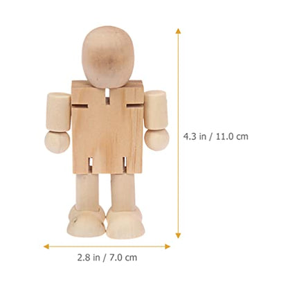 Kisangel 4pcs Wooden Robot Kids Wooden Toys Arts and Crafts for Unfinished Bodies Joint Figure Wooden Doll Adjustable Wooden Figure Paintable Wooden