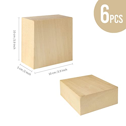 6 Pack Unfinished Wood Blocks for Crafting, 4x4x2 Inch Squares Basswood Blocks for Carving, Wood Blocks for Crafts, Basswood Carving Blocks for KEJJNYER