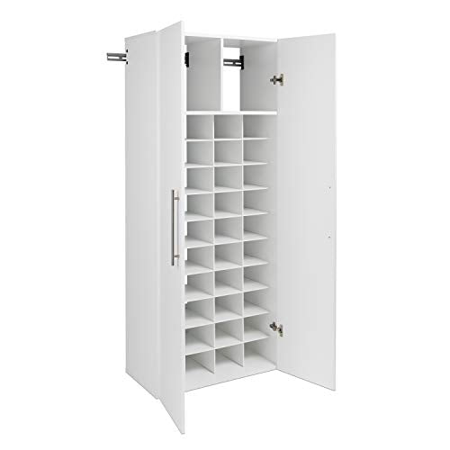 Prepac HangUps Shoe Storage Cabinet, 16"D x 30"W x 72"H, White - WoodArtSupply