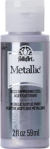 FolkArt Metallic Acrylic Craft Paint, Shimmering Steel 2 fl oz Premium Metallic Finish Paint, Perfect For Easy To Apply DIY Arts And Crafts, 36223 FolkArt