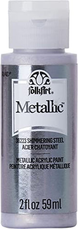 FolkArt Metallic Acrylic Craft Paint, Shimmering Steel 2 fl oz Premium Metallic Finish Paint, Perfect For Easy To Apply DIY Arts And Crafts, 36223 FolkArt