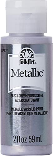 FolkArt Metallic Acrylic Craft Paint, Shimmering Steel 2 fl oz Premium Metallic Finish Paint, Perfect For Easy To Apply DIY Arts And Crafts, 36223 - WoodArtSupply