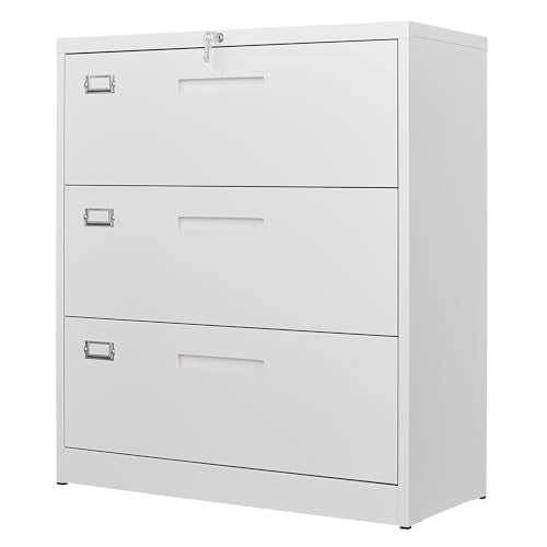 Letaya 3 Drawer File Cabinets with Lock,Metal Lateral Filing Cabinets for Home Office Organization Hanging Storage Letter/Legal/F4/A4(Assembly - WoodArtSupply