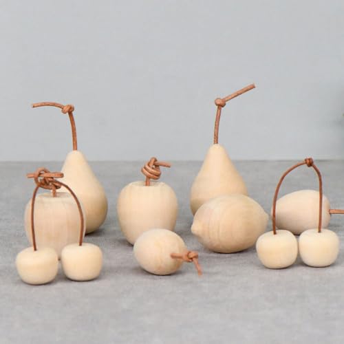 TEHAUX Unfinished Wood Fruit 5pcs Unpainted Mini Wood Pear Apple Lemon Cherry Kiwi Art Crafts 3D Blank Fruits DIY Fruit Figurines for Painting Wood - WoodArtSupply