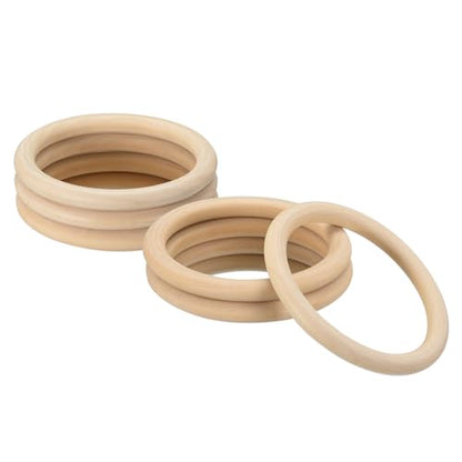 uxcell 6Pcs 125mm(4.9-inch) Natural Wood Rings, 15mm Thick Smooth Unfinished Wooden Circles for DIY Crafting, Knitting, Macrame, Pendant