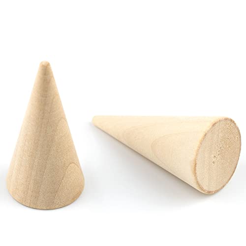 IFAMIO 10 Pieces Wood Ring Cone Stand Wooden Single Ring Display Holder Cone Shape Ring Display Support Ring Rack Ring Holder Jewelry Display Stand