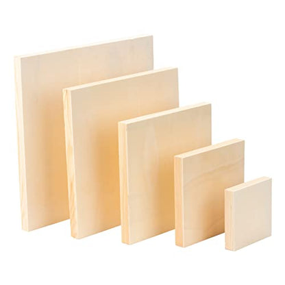 5 Pieces Wood Panels 5 Sizes Square Unfinished Wood Canvas Wooden Paint Pouring Panel Boards for Painting Drawing Home Decor