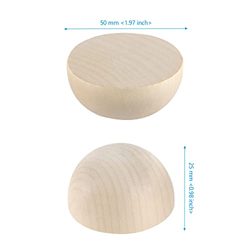 SEHOI 50 PCS 2 Inch Half Wooden Balls, Unfinished Split Wood Balls, Natural Half Wooden Balls for Crafts, Ornaments, DIY Projects SEHOI
