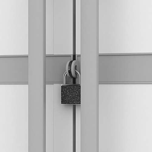 Keter Storage Cabinet with Doors and Shelves for Tool, Home Organization,Large, White & Grey Keter