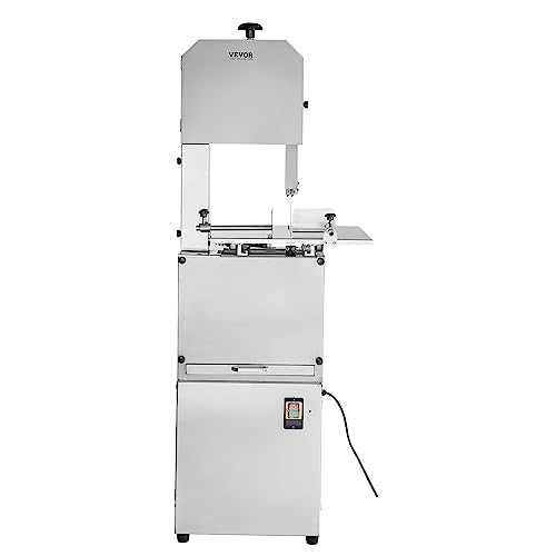 VEVOR Commercial Electric Meat Bandsaw, 850W Vertical Bone Sawing Machine, Stainless Steel 23.6" x 18.3" Workbench, Frozen Meat Cutter with 2 Blades, VEVOR