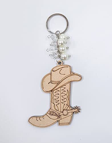 RBN 12 Cowboy Boots Hat Wood KeyChain Cutout Favor Recuerdo Bautizo Comunion Party Christening Favor - Organza Bag Included RBN