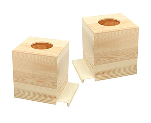 2-Pack Wooden Square Tissue Box Cover for Crafts (5.1x5.1x6 in) Unfinished Wood Tissue Holder for Homemade Project