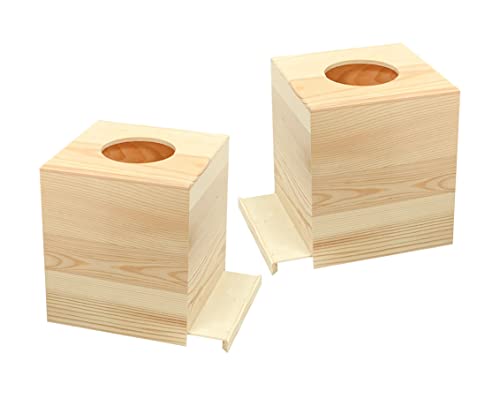 2-Pack Wooden Square Tissue Box Cover for Crafts (5.1x5.1x6 in) Unfinished Wood Tissue Holder for Homemade Project - WoodArtSupply