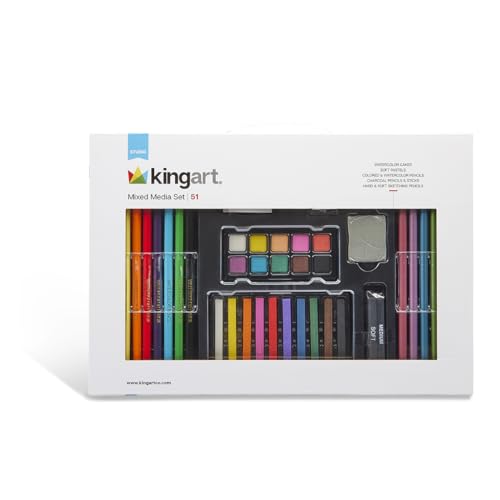 KINGART 154 Studio Series 54 Pc. Mixed Media Collection Art Set, Includes Watercolor Paints, Pastels and Color Pencils, For All Skill Levels KINGART