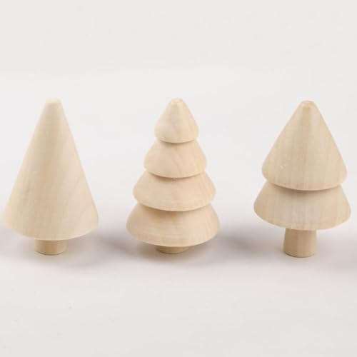 ABOOFAN Unfinished Wooden Figurines 3pcs Mini Wooden Christmas Tree and 1pc Unfinished Wood Acorn Unpainted Blank Figurines Wood Trees Peg People for