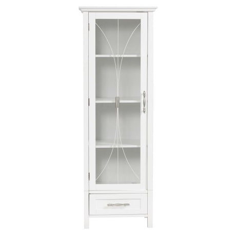 Teamson Home Delaney Tall Narrow Linen Tower with Glass Door, 3 Adjustable Shelves & Drawer - White Teamson Home