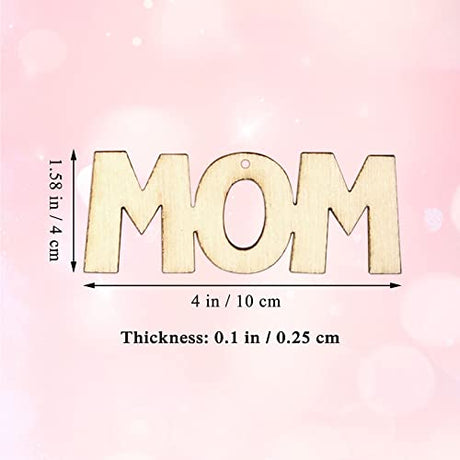 20pcs Mom Wood Cutouts DIY Crafts Mother's Day Unfinished Wooden Gift Tags Ornaments for Happy Mother's Day Birthday Party Decoration JANOU