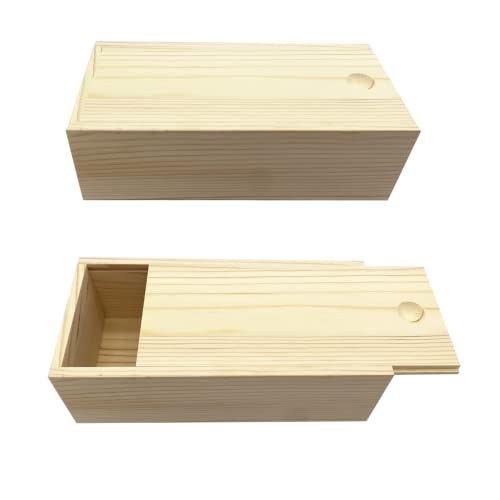 LONG TAO 2 Pcs 7.9''x3.9''x2.4'' Unfinished Wood Box Wooden Treasure Boxes Wooden Storage Box Natural DIY Craft Stash Boxes with Slide Top for Crafts