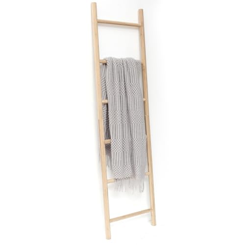 FUIN Fully Assembled 6ft Bamboo Blanket Ladders Living Room Wood Decorative Wall Leaning Farmhouse Quilt Display Holder Rustic Wooden Towel Rack for FUIN