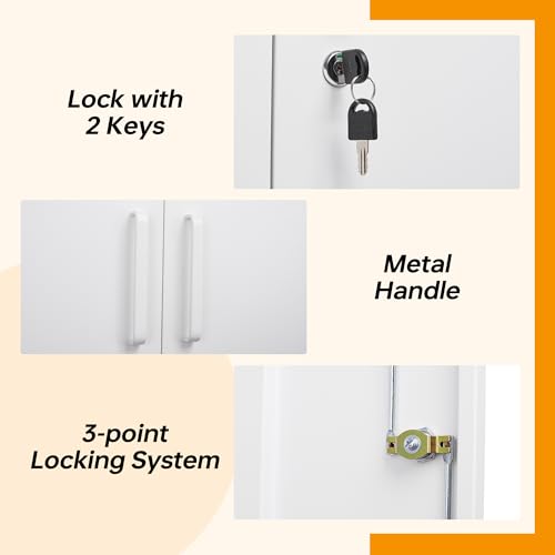 Metal Storage Cabinet with 2 Doors, Lockable Steel Storage Cabinet with 2 Doors and Adjustable Shelves, Steel Lockable File Cabinet, Locking Tool STANI