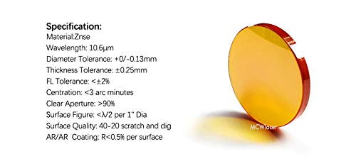 CNCOLETECH 19mm Znse Focus Lens for 10.6um Co2 Laser Engraving Cutting Engraver 40W-150W (Dia:19mm, FL:2" / 50.8mm) - WoodArtSupply