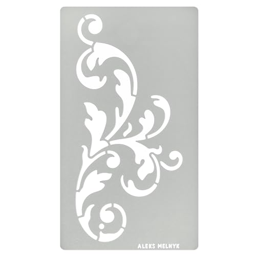 Aleks Melnyk No.349 Metal Stencil, Swirls, Ornaments, Flowers Vine, Patterns, Border, Small Stencil, 1 PC, Template for Wood Burning, Engraving, Aleks Melnyk