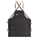 Aoomzoon Canvas Aprons for Men Chef Apron, Work Apron with Large Pockets - Durable 16oz Heavy Duty Cross Back, BBQ, Cooking (Black②, 1 Pack) Aoomzoon