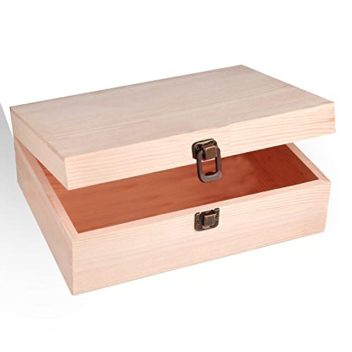 KYLER Unfinished Pine Wood Box - Large Wooden Boxes with Hinged Lid for Craft, DIY, Hobbies, Jewelry, Home Storage, 8 x 6 x 3 inch KYLER