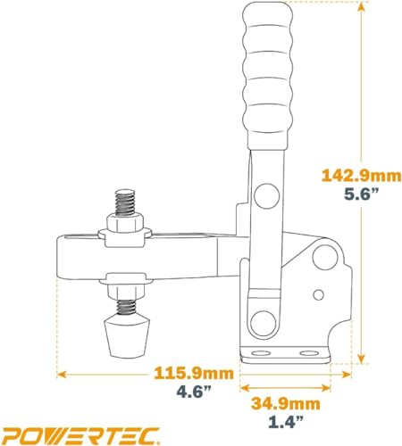 POWERTEC 2PK Toggle Clamp, 500 lbs Holding Capacity, 12130 Quick Release Vertical Clamps w/Antislip Rubber Pressure Tip for Woodworking Jigs and POWERTEC