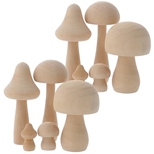 Veemoon 10pcs Wooden Mushroom Natural Unfinished Mushrooms Plain Unpainted Wood Mushroom Figures Mini Mushrooms for Arts and Crafts Projects Veemoon