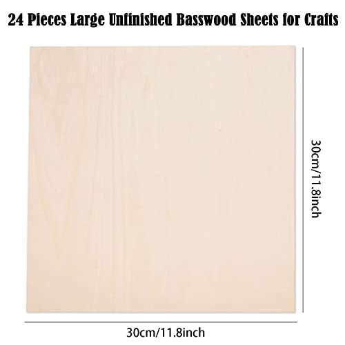 24 Pack Basswood Sheets for Crafts-12 x 12 x 1/8 Inch- 3mm Thick Plywood Sheets with Smooth Surfaces-Unfinished Squares Wood Boards for Laser