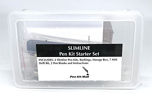 Pen Kit Mall - 7MM Slimline Pen Kit Starter Set with Case, Drill Bit, Bushings and Wood Blocks - WoodArtSupply