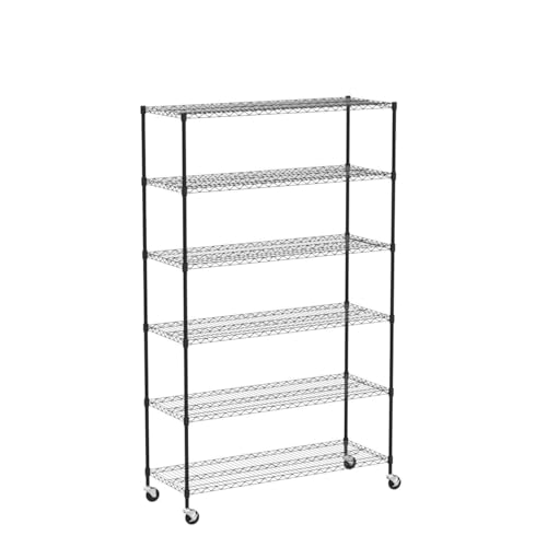 YYkokocat 6000Lbs Capacity Heavy Duty Storage Shelves Commercial Wire Shelving Unit and Storage Adjustable NSF 6 Tier Metal Rack Shelf on Wheels for - WoodArtSupply