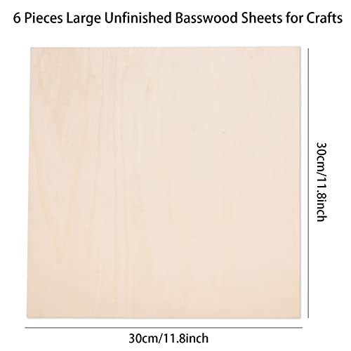 6 Pack Basswood Sheets for Crafts-12 x 12 x 1/8 Inch- 3mm Thick Plywood Sheets with Smooth Surfaces-Unfinished Squares Wood Boards for Laser Cutting, AWIZOM