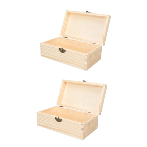 VILLCASE 2pcs Small Treasure Chest Unfinished Wood Crafts Unpainted Wooden Boxes Unfinished Wooden Craft Boxes Blank Wooden Boxes Portable Jewelry VILLCASE