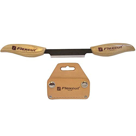 UJ Ramelson Co Flexcut KN25 Draw Knife with Leather Sheath Holder, Best Fan Carving Tool for Roughing Corners and Skinning Bark. Made in the USA. UJ Ramelson Co