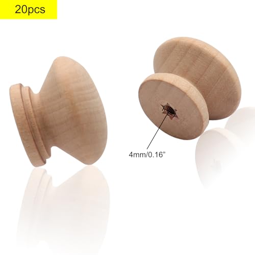 Cangder 20Pcs Wood Dresser Knobs, Unfinished Mushroom Shape Wooden Furniture Cabinet Knobs Single Handle Pulls with Screws (Diameter :1.34 inches,