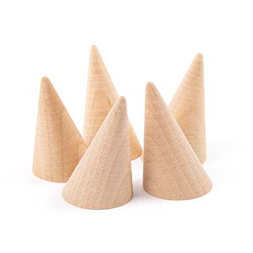 Framendino, 10 Pack Natural Wood Cone Ring Holder Finger Jewelry Display Stand Organizer for Jewelry Display DIY Craft (Tilted Shaped) - WoodArtSupply