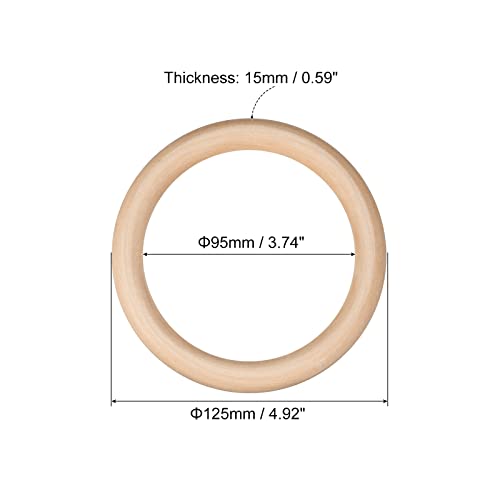 uxcell 1Pcs 125mm(5-inch) Natural Wood Rings, 15mm Thick Smooth Unfinished Wooden Circles for DIY Crafting, Knitting, Macrame, Pendant uxcell