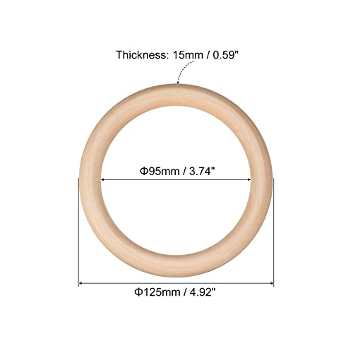 uxcell 1Pcs 125mm(5-inch) Natural Wood Rings, 15mm Thick Smooth Unfinished Wooden Circles for DIY Crafting, Knitting, Macrame, Pendant - WoodArtSupply