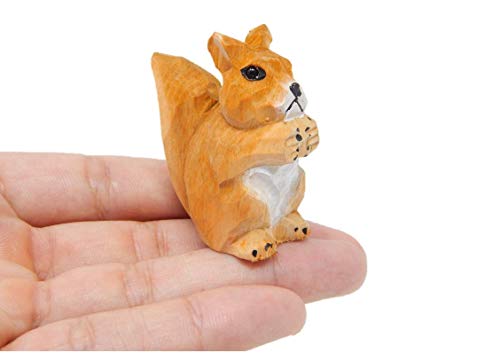 Selsela Squirrel Figurine Garden Statue Home Decoration Miniature Wood Forest Critter Art Mini Carved Small Animal Selsela