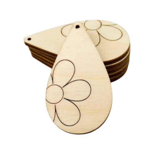 ALL SIZES BULK (12pc to 100pc) Unfinished Wood Cutout Flower Daisy Lines Sectioned Teardrop Tear Drop Earring Jewelry Blanks Crafts Made in Texas