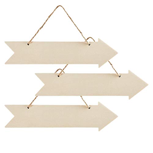 JANOU 3pcs Unfinished Wood Sign Blank Arrow Shape Hanging Wooden Plaque DIY Craft Project Wood Sign with Rope Door Wall Art Decorative, 3x11 Inch