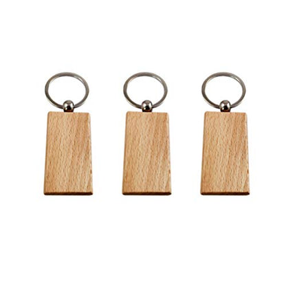 5PCS Blank Wooden Key Chains Rectangle Beech Wood Keychain Pendant