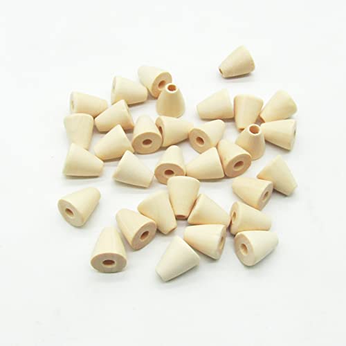 50 Pcs Wood Cone Shaped Beads Unfinished Geometric Wooden Loose Beads for Jewelry DIY Crafts