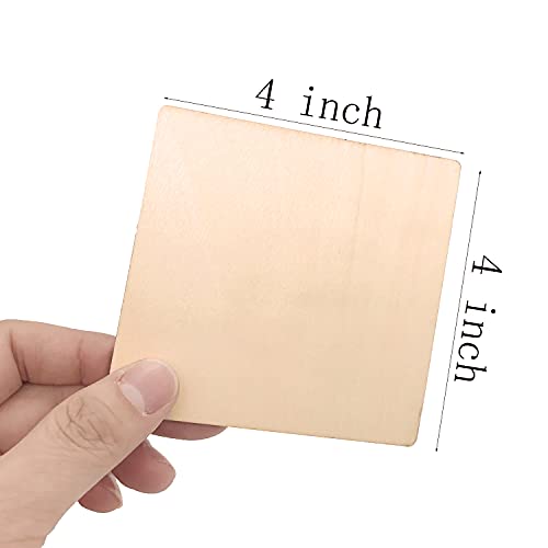 20 Pcs Unfinished Wood Pieces,4 x 4 Inch Blank Natural Slices Wood Square for DIY Crafts Painting, Scrabble Tiles, Coasters, Decoration MYYZMY