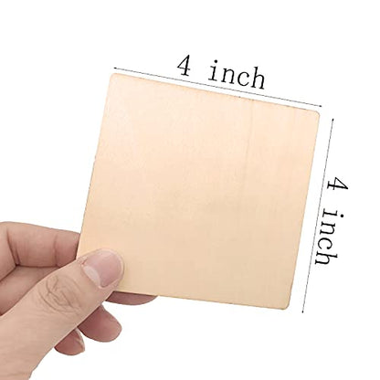 20 Pcs Unfinished Wood Pieces,4 x 4 Inch Blank Natural Slices Wood Square for DIY Crafts Painting, Scrabble Tiles, Coasters, Decoration - WoodArtSupply