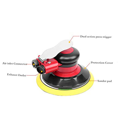 Professional Air Random Orbital Palm Sander, Heavy Duty Dual Action Pneumatic Sander with 1pc Backing Plate (6 inch)